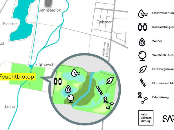 In dem neuen Biotopkomplex sind verschiedene Landschaftselemente geplant. Karte: Sartorius In dem neuen Biotopkomplex sind verschiedene Landschaftselemente geplant. Karte: Sartorius