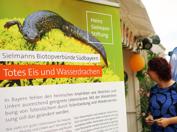 Besucherin am Stand der Heinz Sielmann Stiftung auf dem Tollwood Sommerfestival 2025 am 14.07.2025.