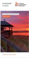 Titelmotiv Flyer Wanninchen Landschaft im Wandel Aussichtsplattform am See, im Hintergrund roter Sonnenaufgang